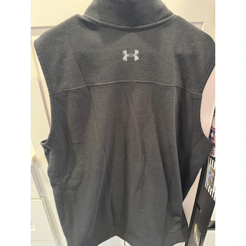 Under Armour Mens XXL Tall Black Full Zip Fleece Vest Loose‎ Fit Textured Waffle